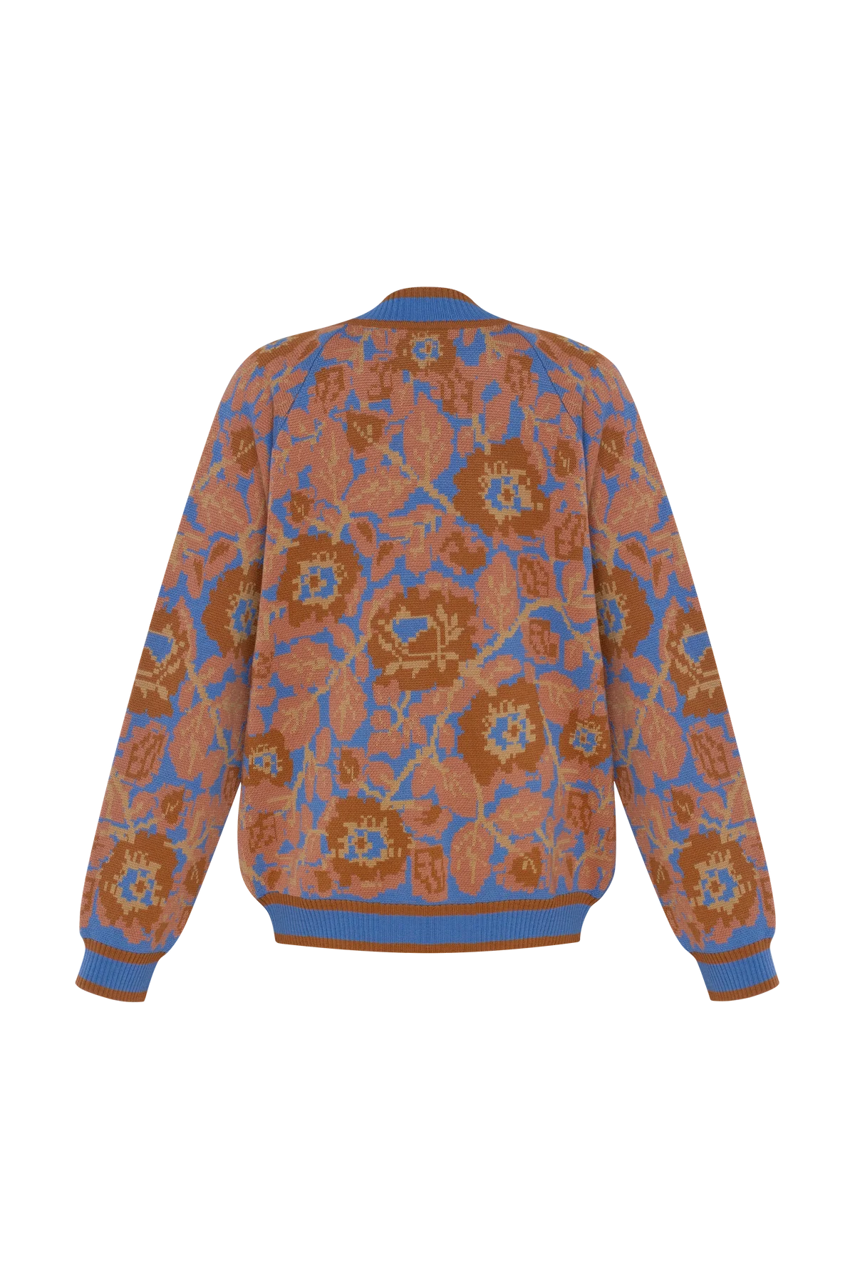 Folk Floral Motif Jacquard Merino Wool Cardigan 'Mirage Bloom'