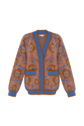 Folk Floral Motif Jacquard Merino Wool Cardigan 'Mirage Bloom'