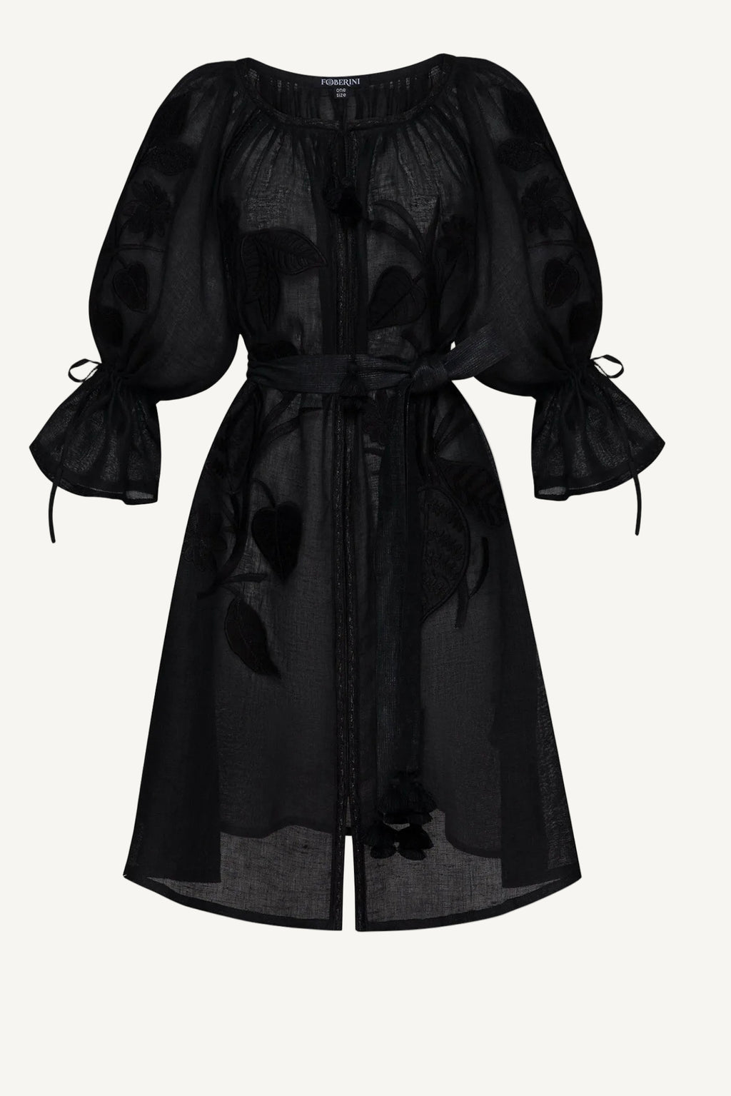 Black embroidered linen mini dress Eden — bohemian resort wear