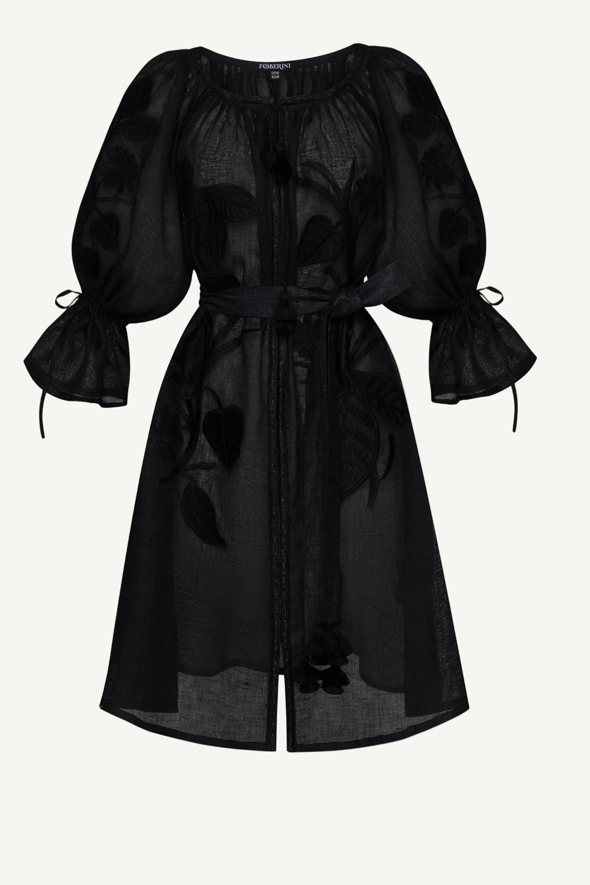Black embroidered linen mini dress Eden — bohemian resort wear