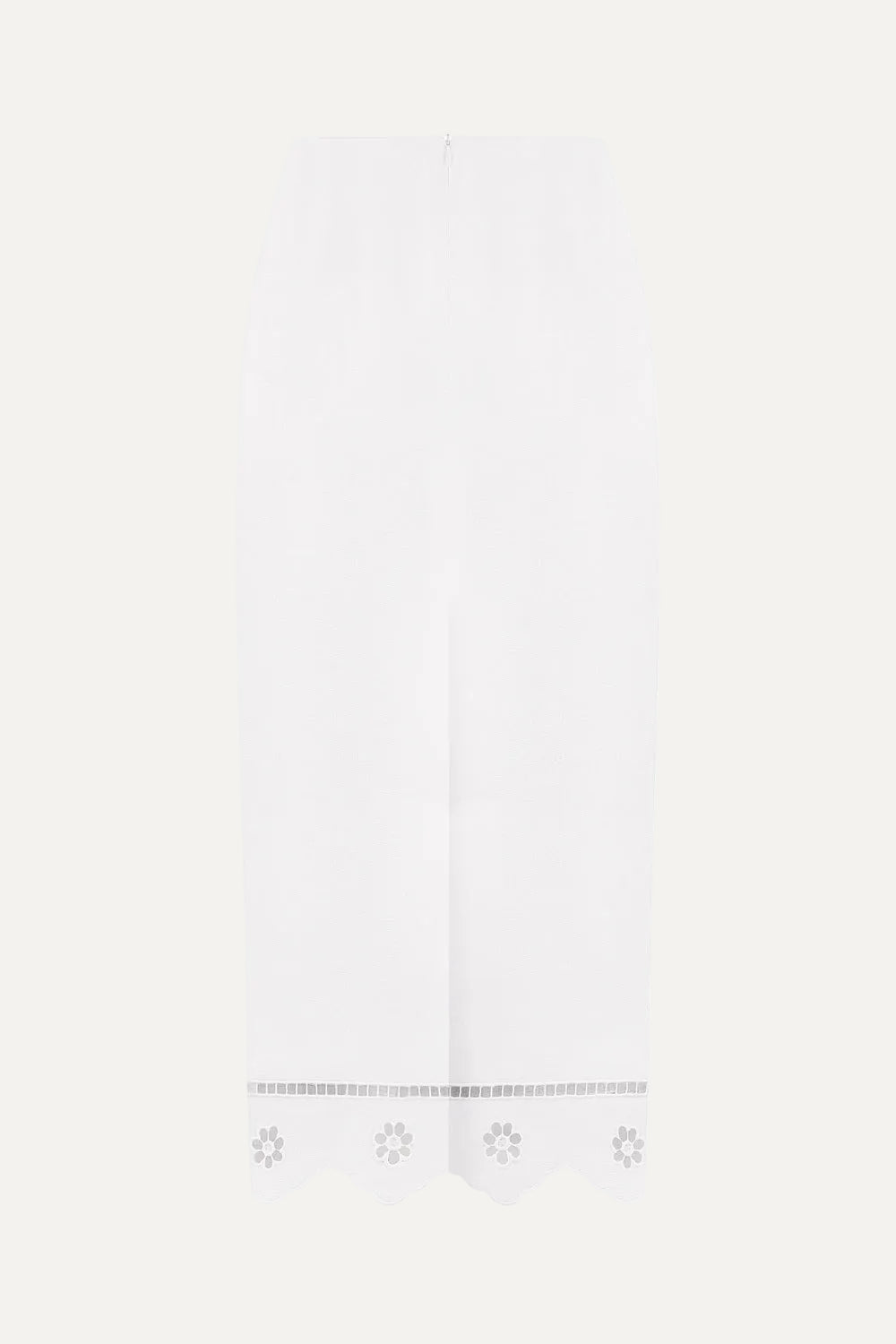 Tree of Life white cutwork linen skirt - hem embroidery detail