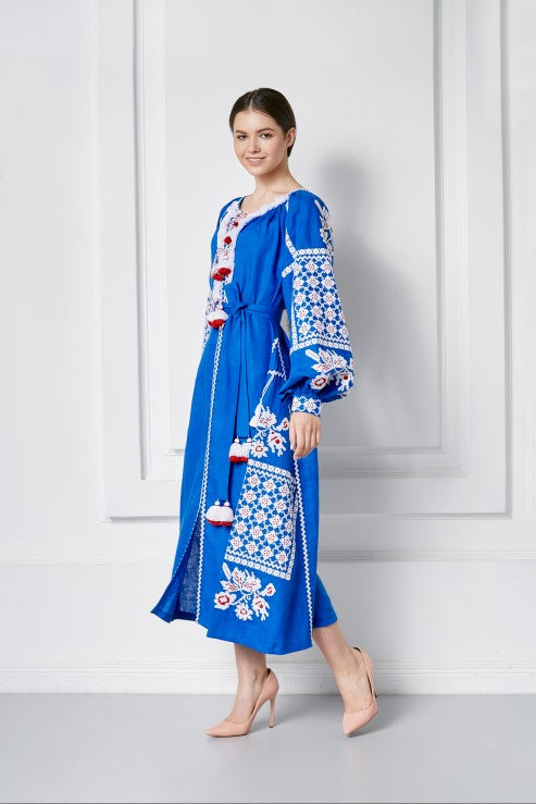 Rochie brodata Folk Blue