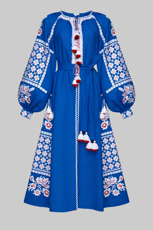 Rochie brodata Folk Blue