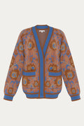 Folk Floral Motif Jacquard Merino Wool Cardigan 'Mirage Bloom' by ANNABO
