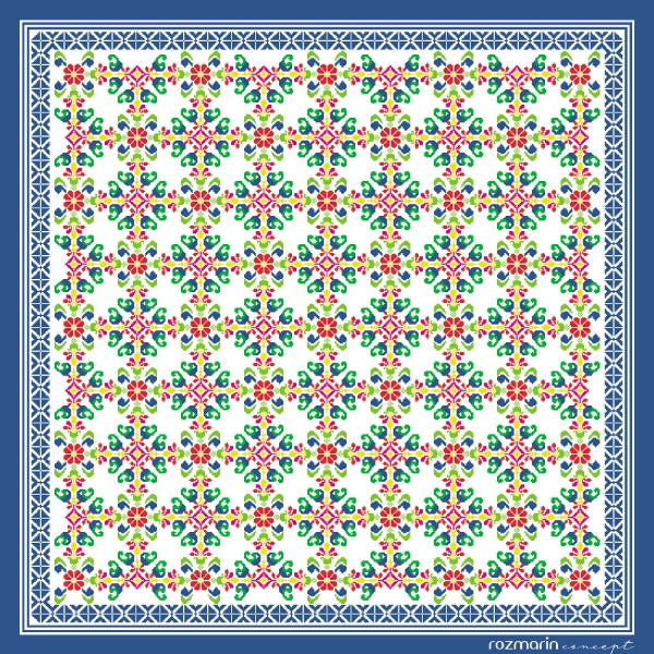 Eșarfă de mătase naturală model traditional romanesc Inflorata