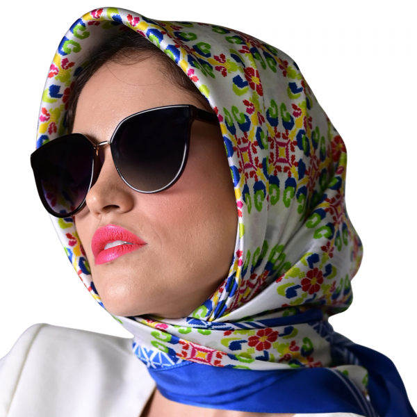 Eșarfă de mătase naturală model traditional romanesc Inflorata