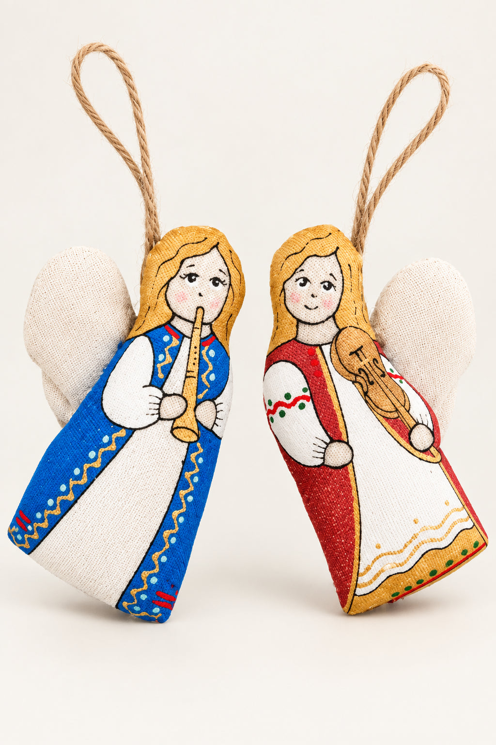 Handbemalter Weihnachtsengel mit Geige aus Stoff