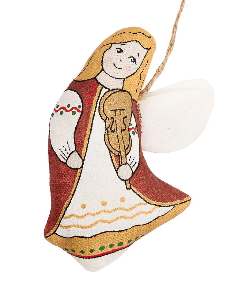 Handbemalter Weihnachtsengel mit Geige aus Stoff