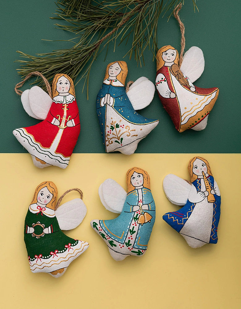 Handbemalter Weihnachtsengel mit Geige aus Stoff