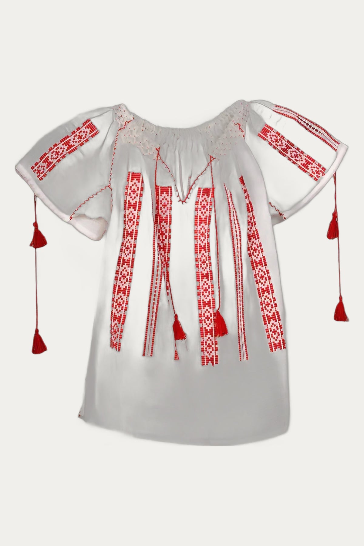 Girl Toddler Handwoven Romanian Blouse White with Red Embroidery by Romanian Handloom Craftsmanship