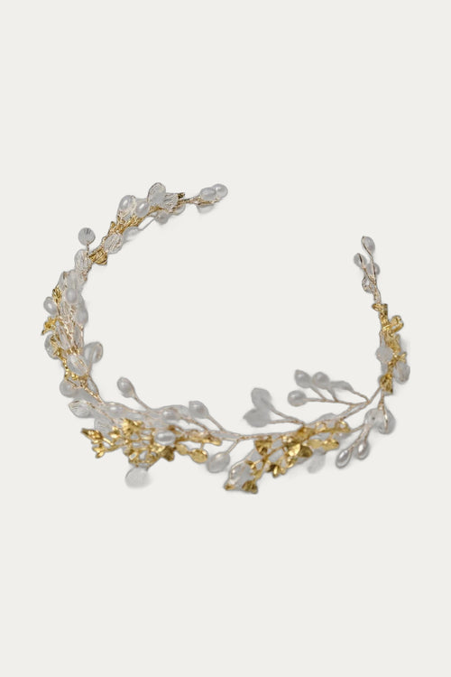 Gold Pearl & Crystal Bridal Hair Accessory by Katerini Mou