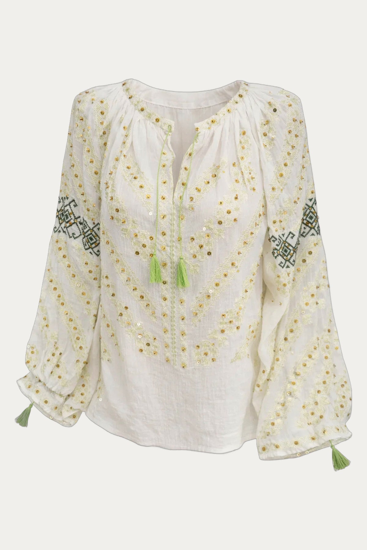 Golden Harvest hand-embroidered sequined Romanian blouse