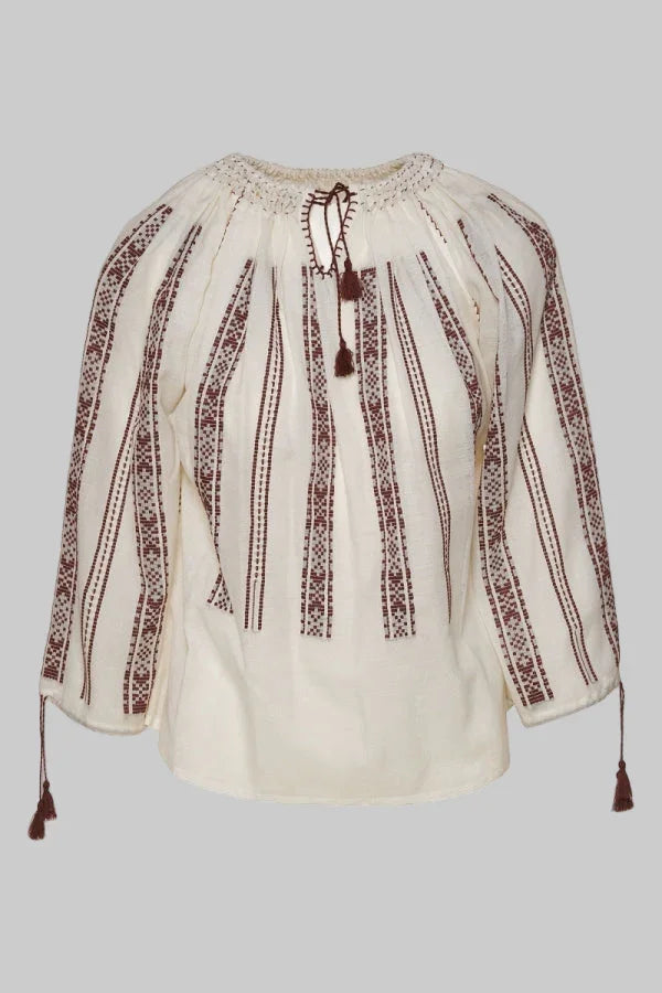 Bluza cu broderie maro