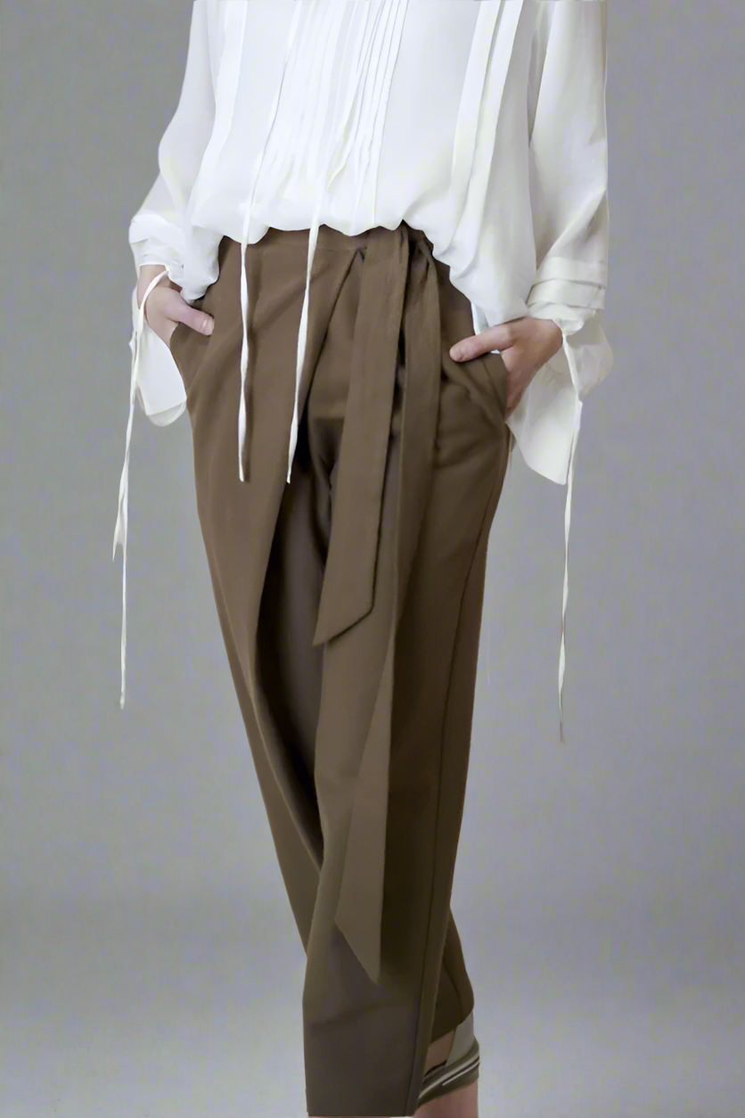 Pantaloni in cu talie înaltă maro Dans la Rue