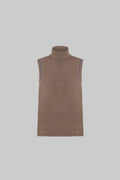 Brown sleeveless turtleneck sweater on a white background