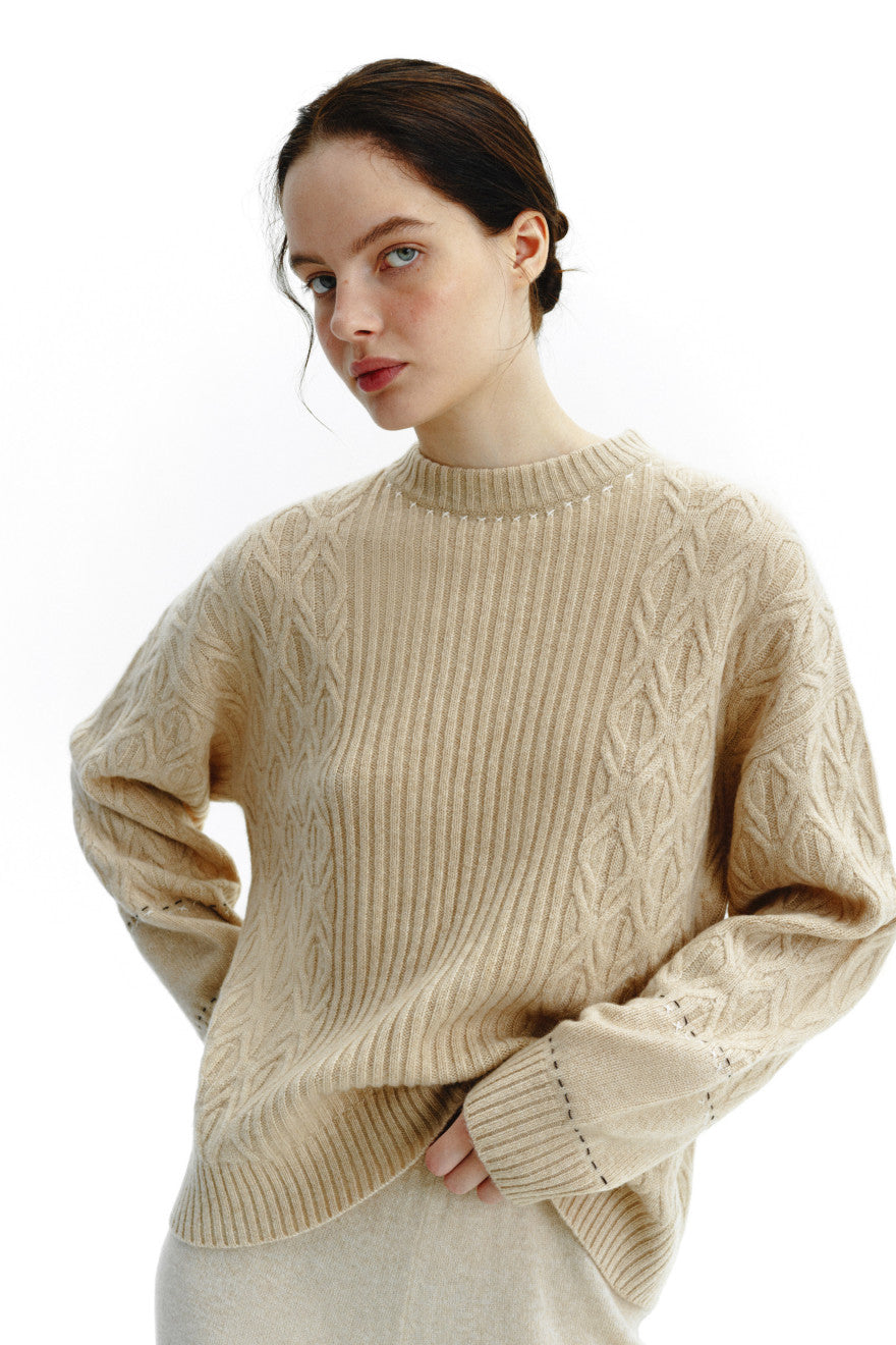 Pulover din cașmir mongol – bej