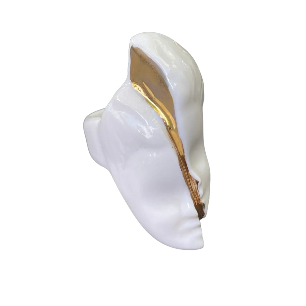 ANILLO DE PORCELANA ARTESANAL & ORO DE 22K  Blanche XXI 