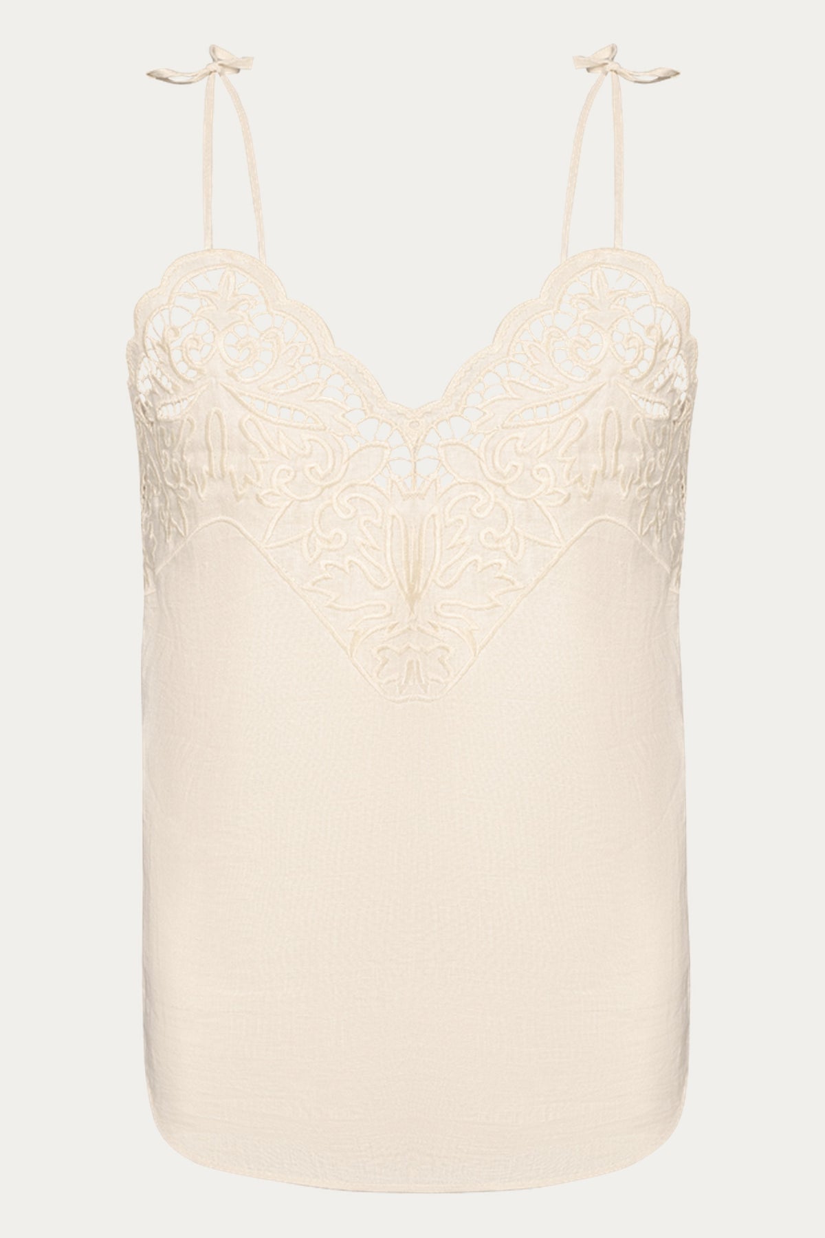 Ivory Versailles Echo Embroidered Folk Lace Linen Tank Top by ANNABO