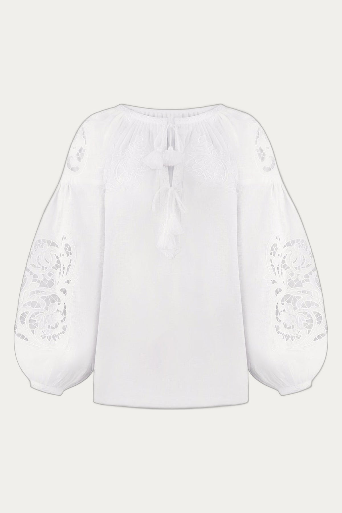 "Kvitka" White Linen  Blouse – Handcrafted Floral Embroidery by Foberini