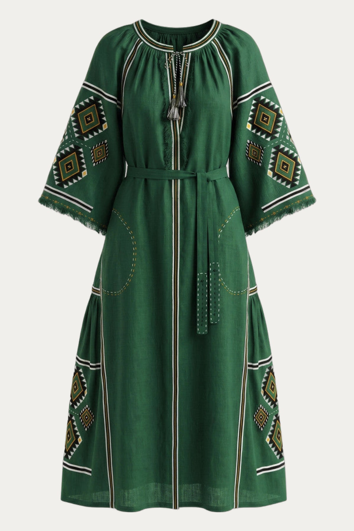 Kylymy midi embroidery dress in Dark green by My Sleeping Gypsy