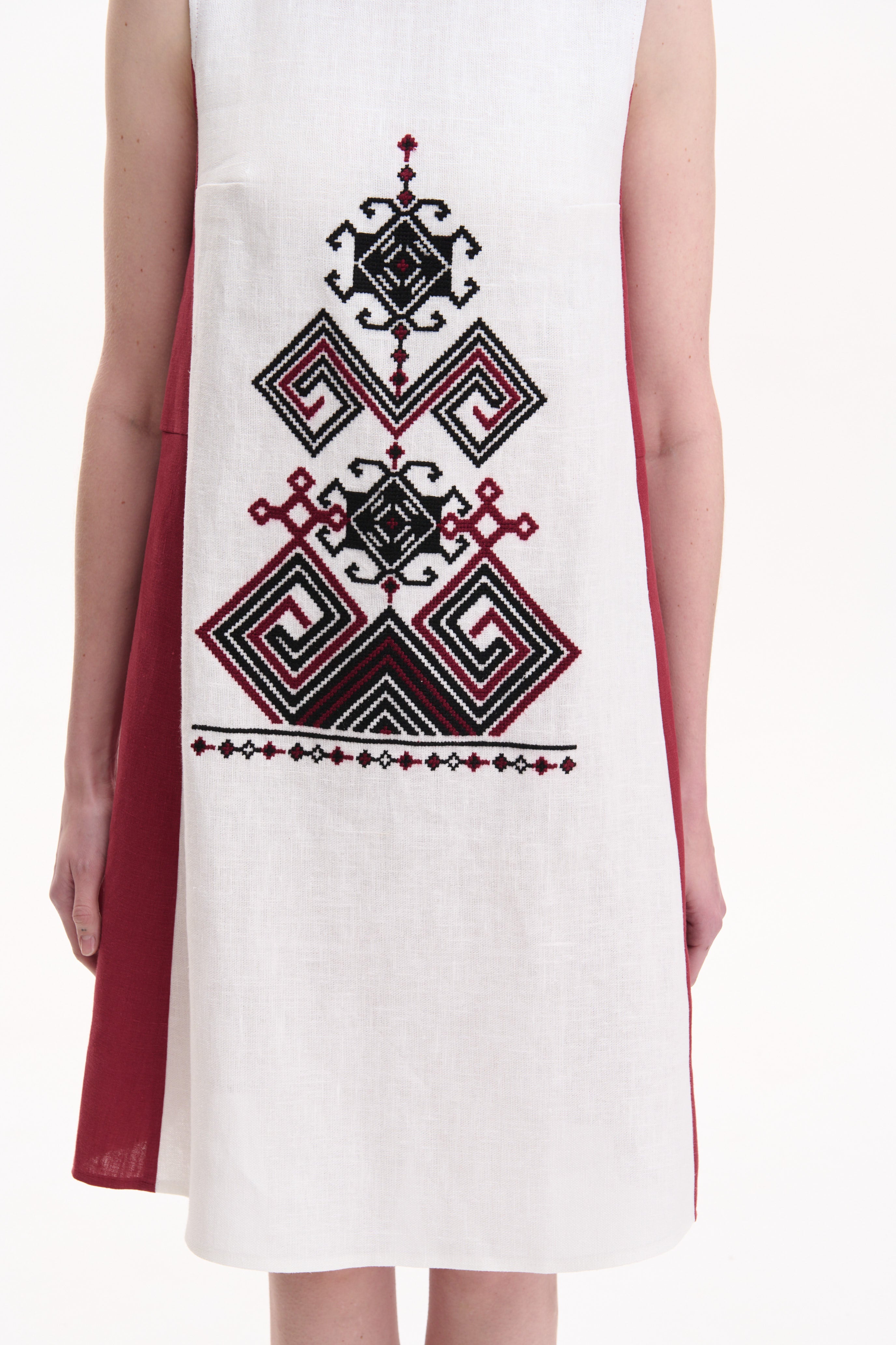 Linen Dress with Hand Embroidery – Berehynia, Burgundy