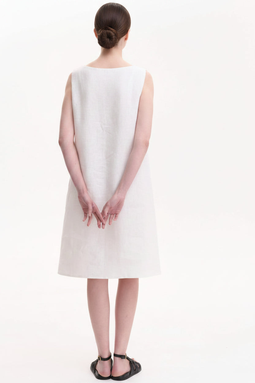 White Linen Ukranian Embroidery Dress