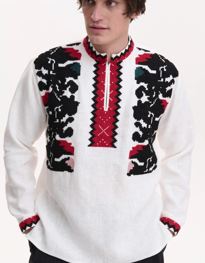 Koza Dereza men's hand-embroidered vyshyvanka shirt in natural fabric