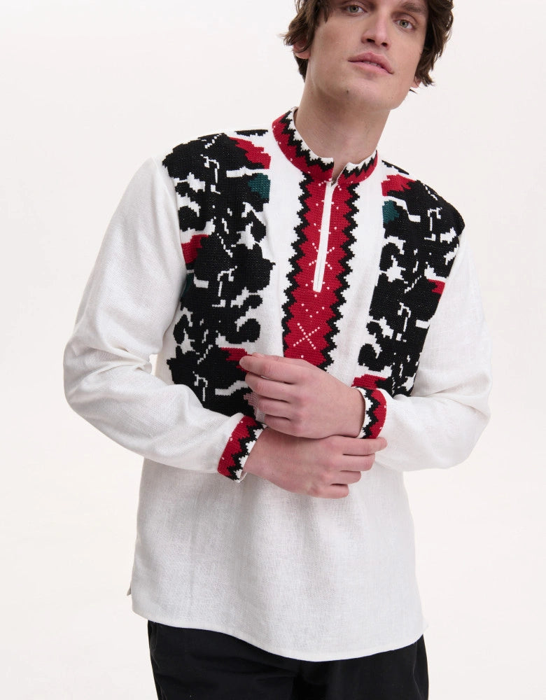 Men's vyshyvanka, hand-stitched embroidery detail, 225 hours of work