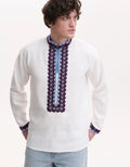 Koza Dereza men's linen vyshyvanka with Free Steppes hand wool embroidery