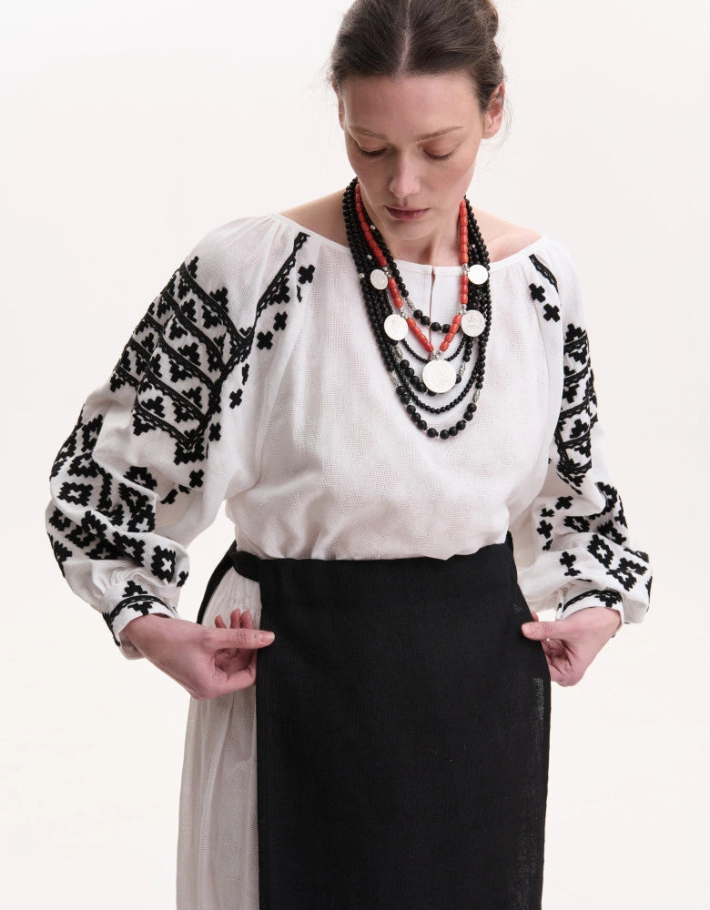 Hand-Embroidered Ukranian Blouse in Black