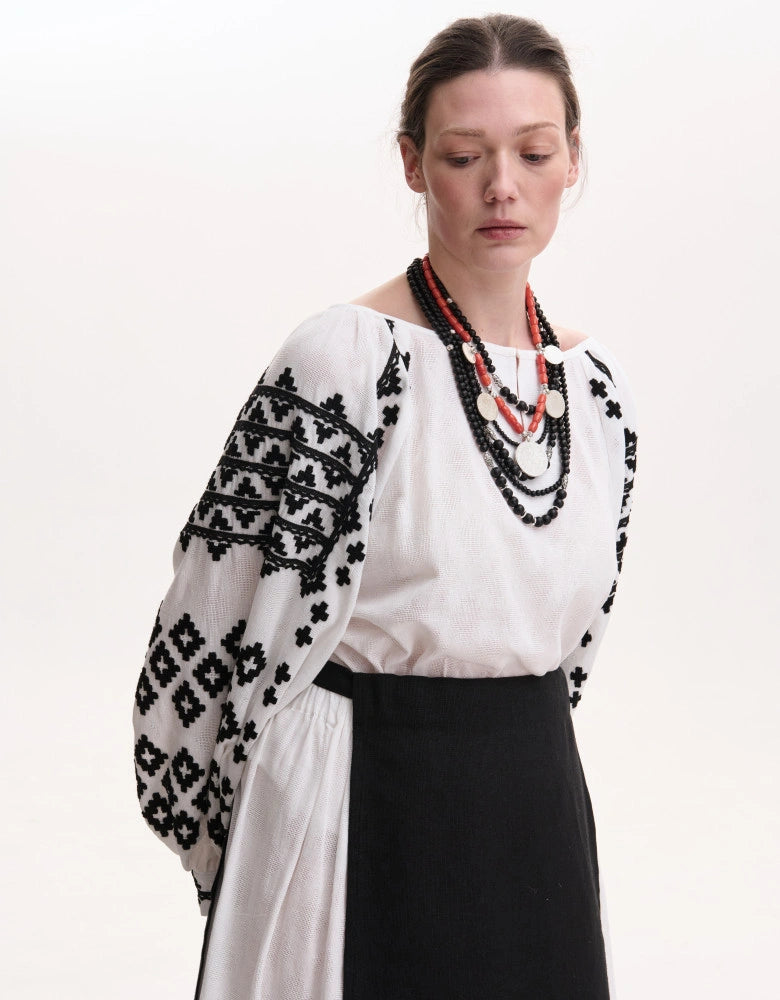 Hand-Embroidered Ukranian Blouse in Black