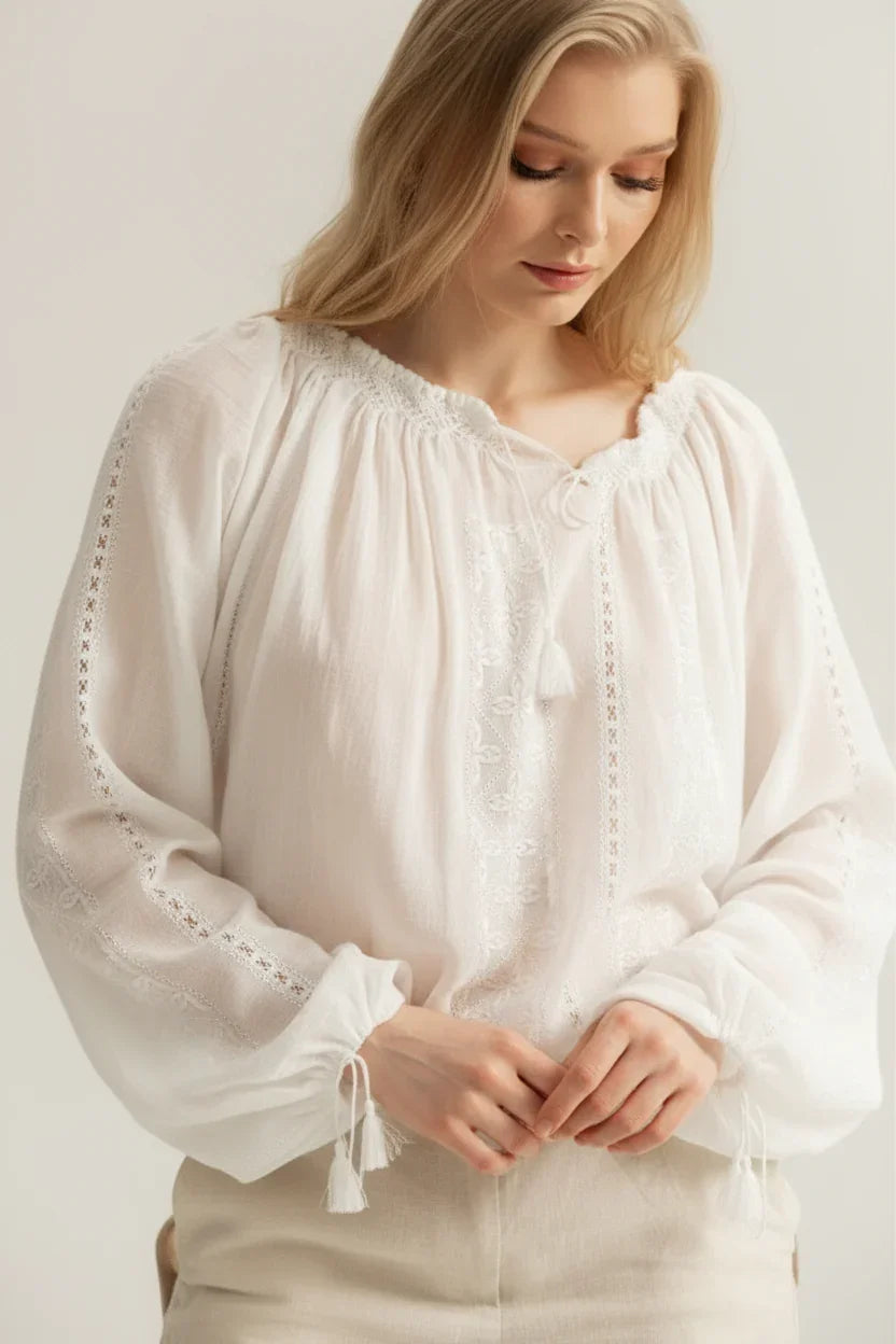 La Blouse Roumaine Alba by Blouse Roumaine styled on model, Blouse Roumaine Shop