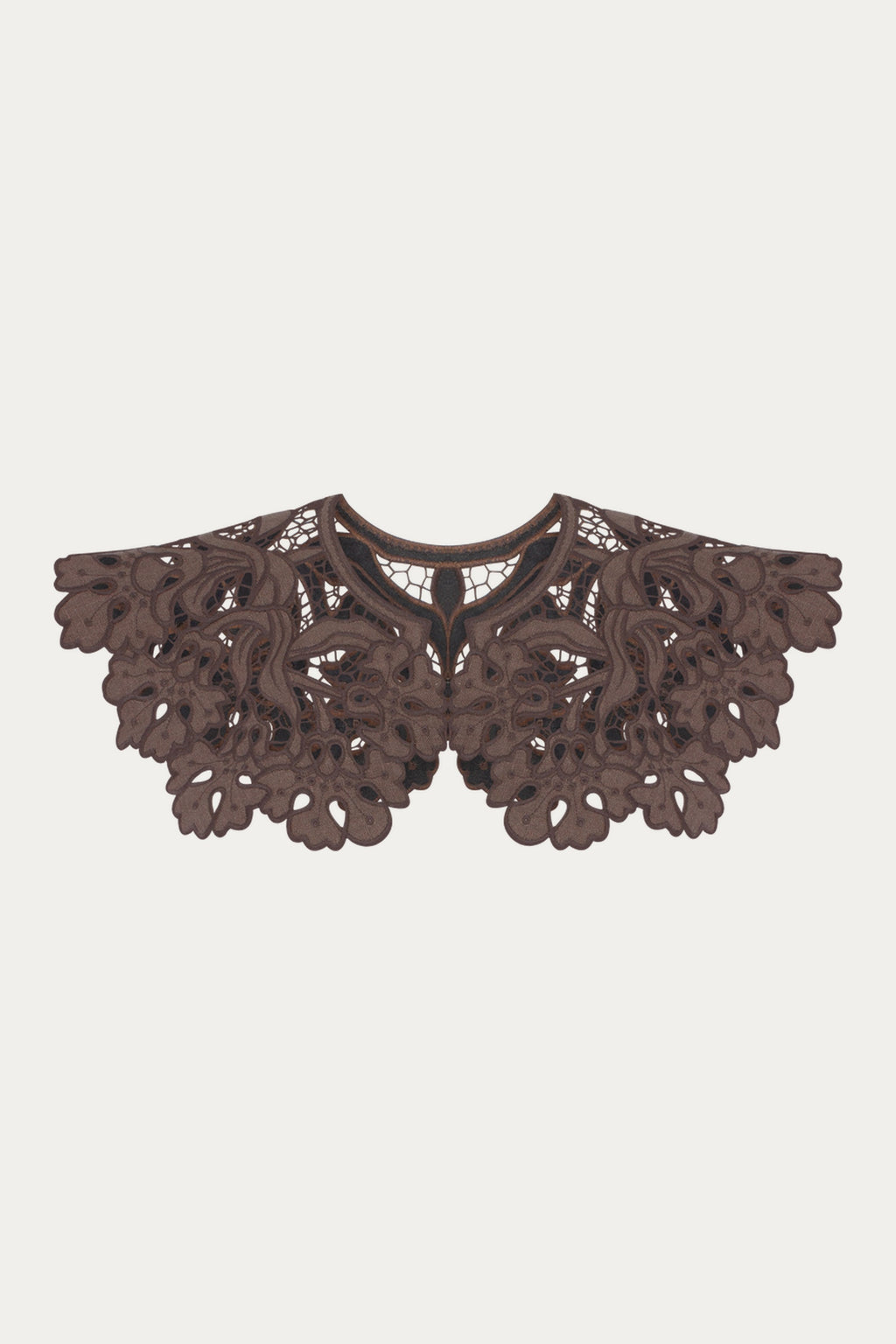 Lily Richelieu Embroidered Cutwork Collar — Brown Linen by ANNABO