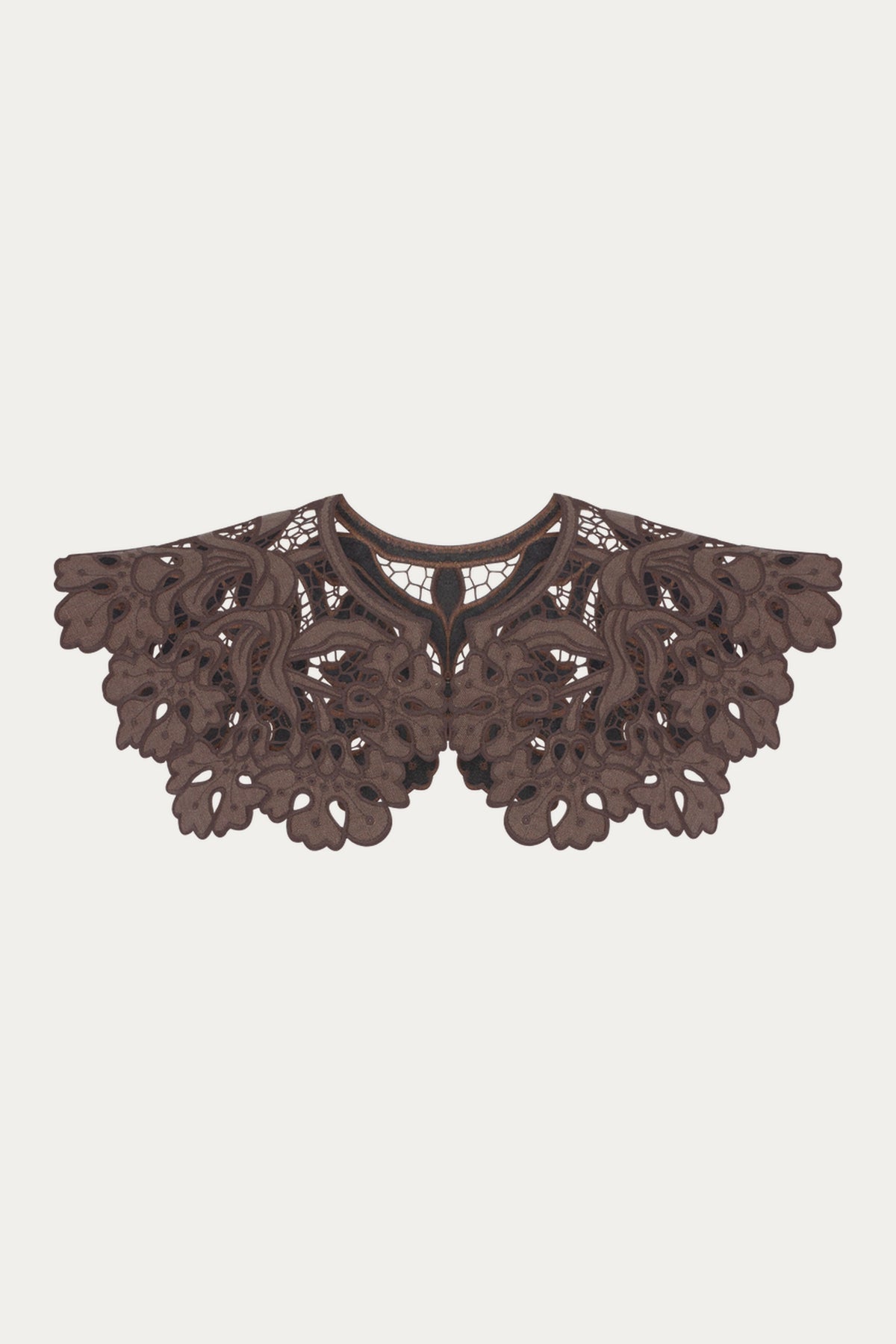 Lily Richelieu Embroidered Cutwork Collar — Brown Linen by ANNABO