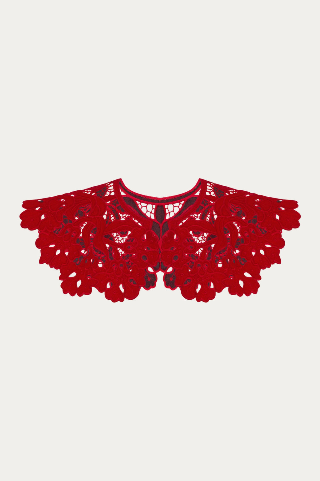 Lily Richelieu Embroidered Cutwork Collar — Red Linen by ANNABO