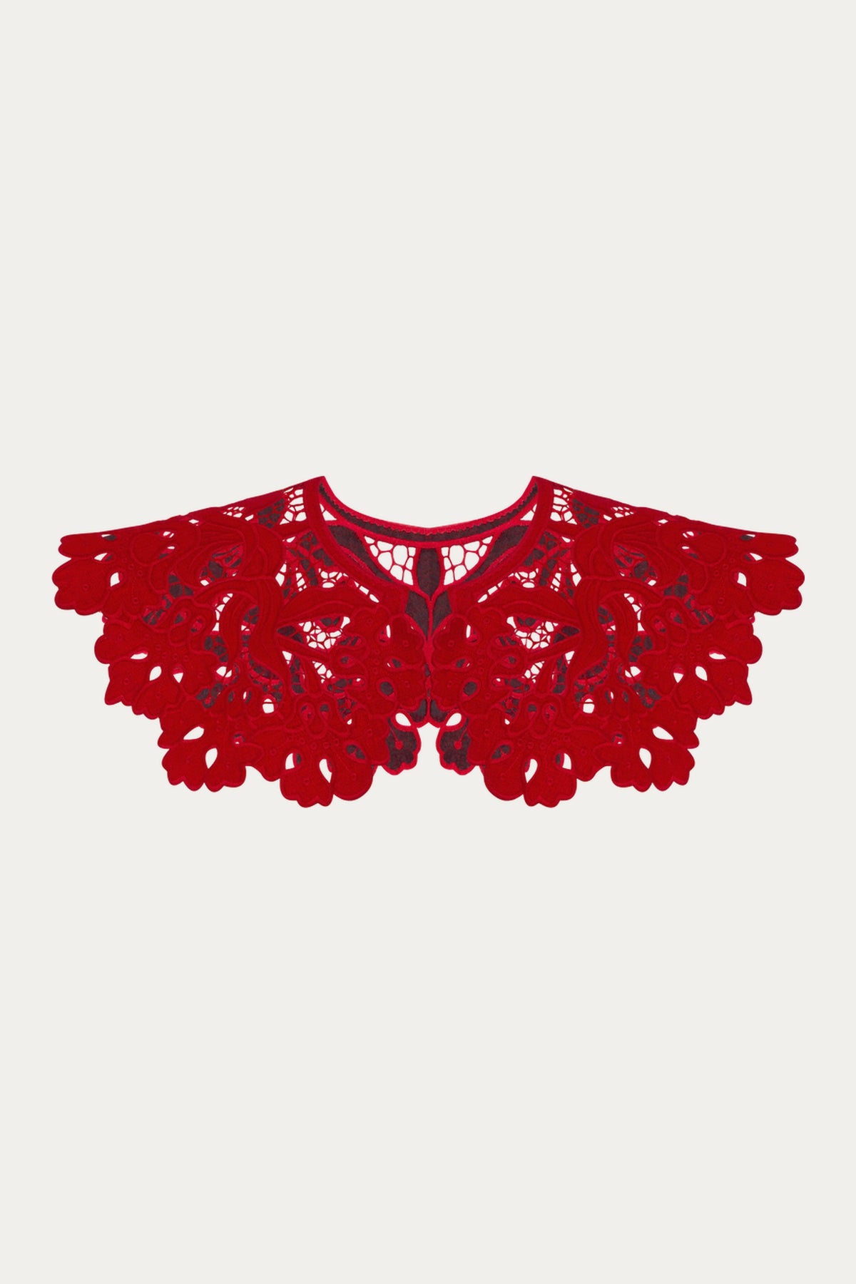 Lily Richelieu Embroidered Cutwork Collar — Red Linen by ANNABO