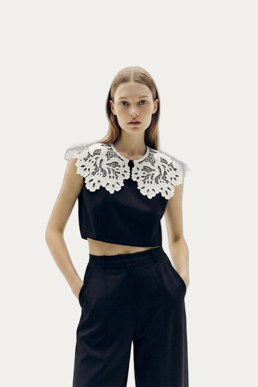 Lily Richelieu Embroidered Cutwork Collar — White Linen by ANNABO
