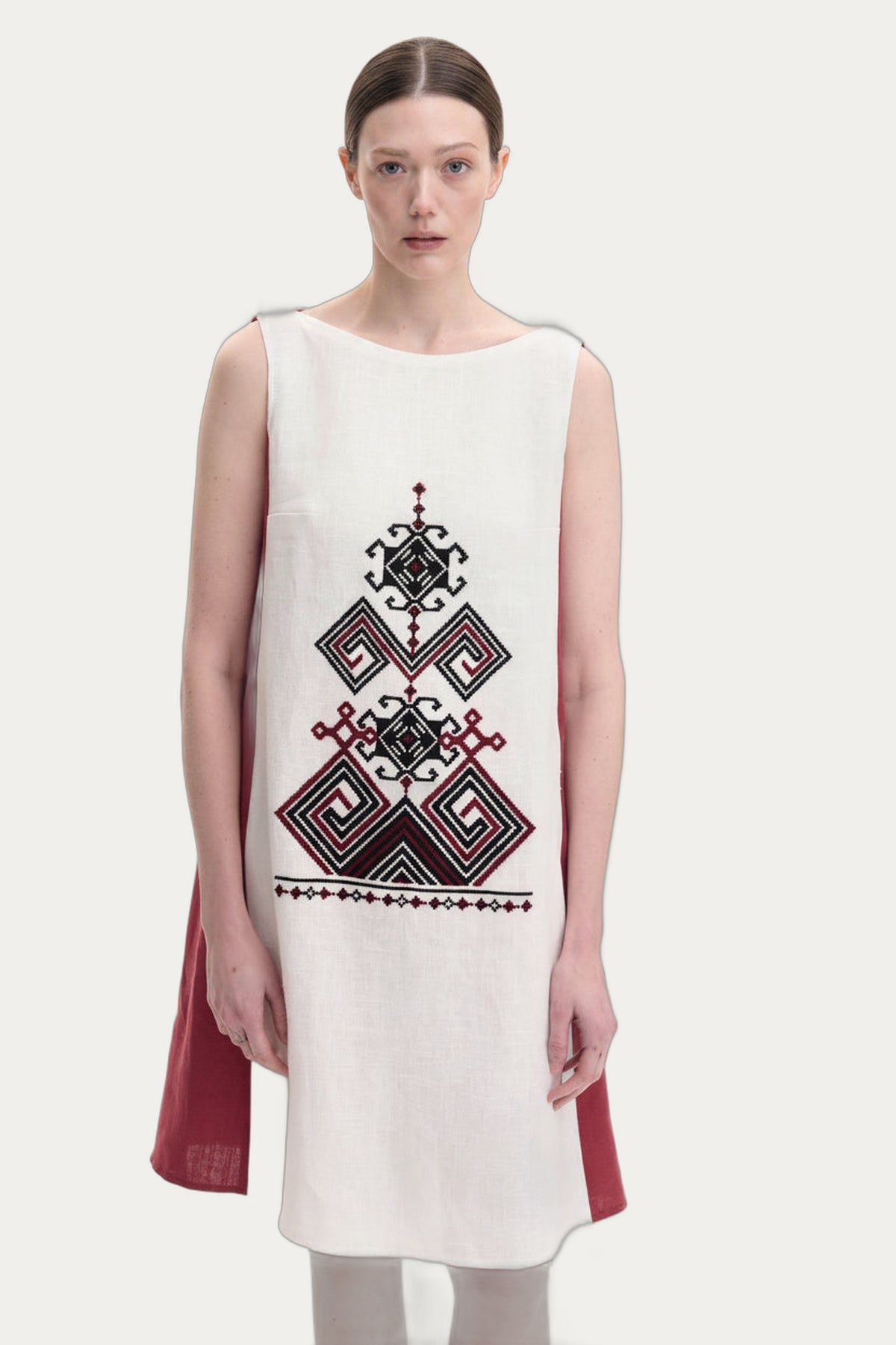 Linen Dress with Hand Embroidery – Berehynia, Burgundy by Koza Dereza