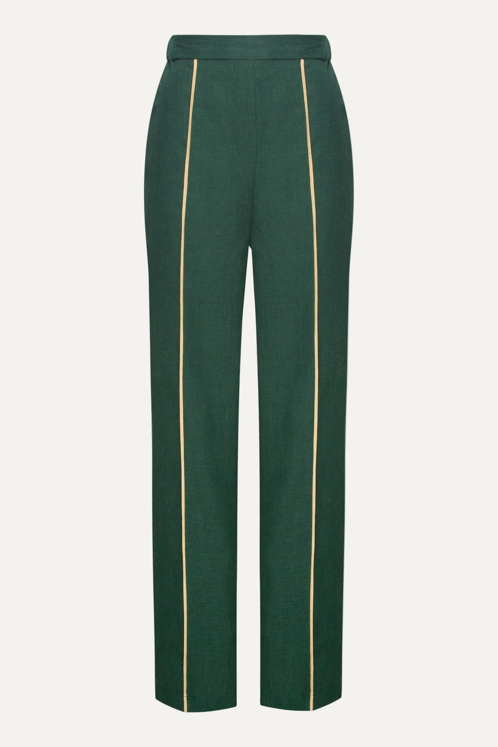 Green pants with gold stripes on a white background
