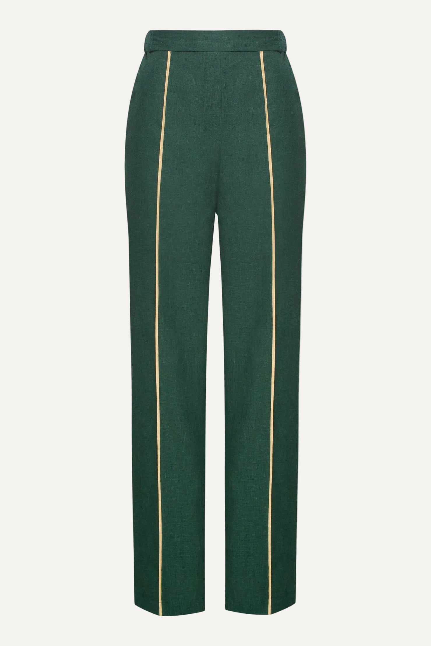 Green pants with gold stripes on a white background