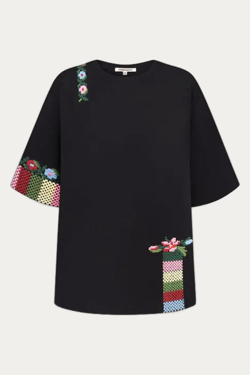 Men Embroidered cotton T-shirt in black by Foberini