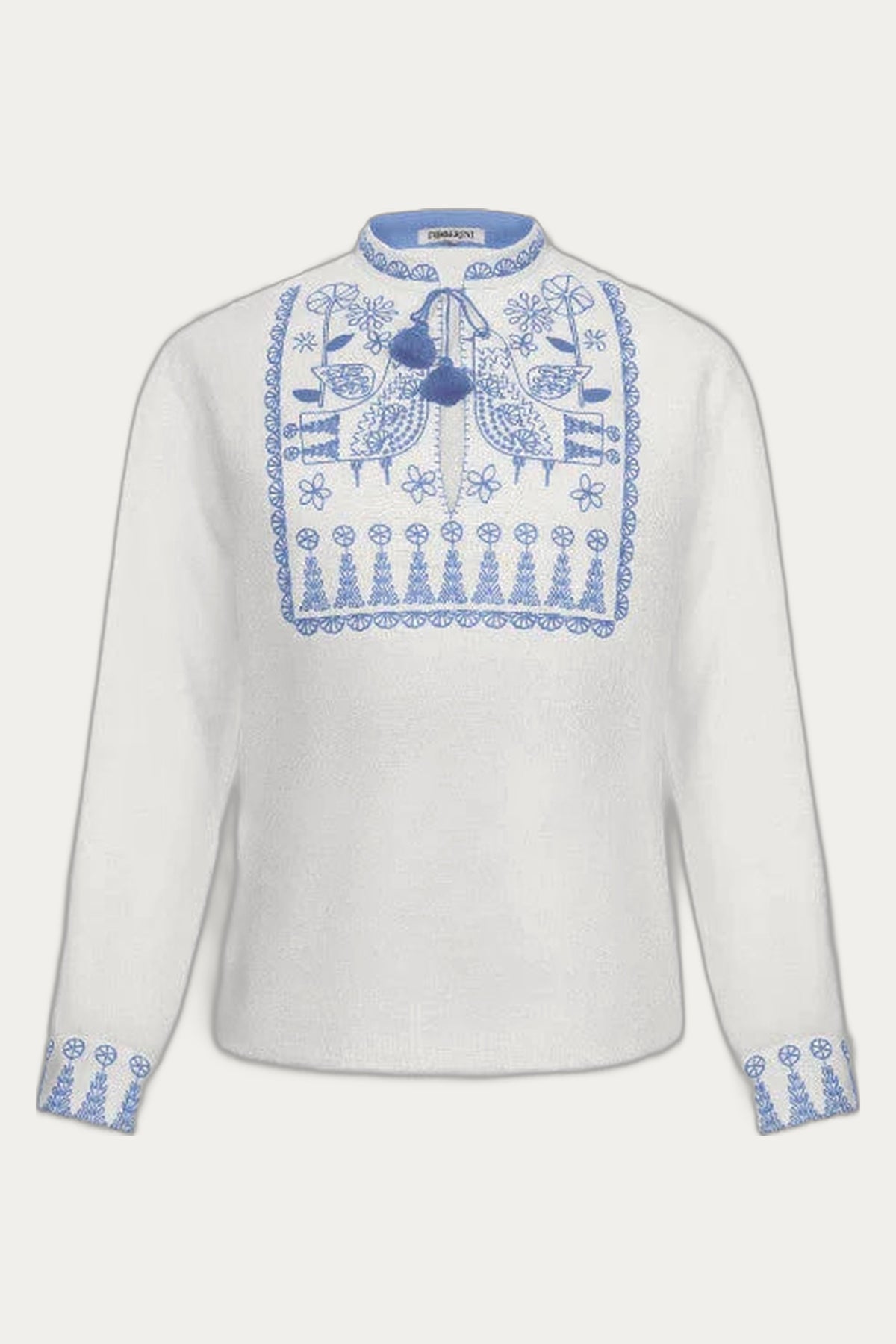Men Linen Blue Embroidered shirt Motif Zozulya by Foberini