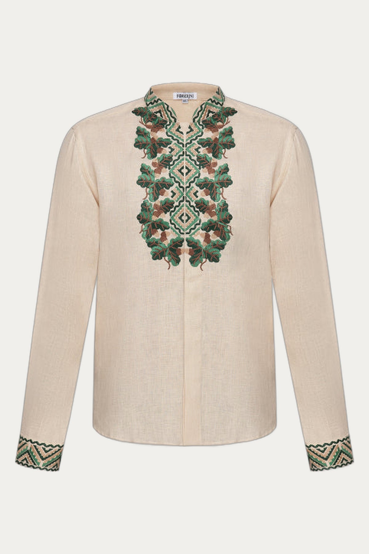 Men Linen Embroidered Beige Shirt Bogdan by Foberini