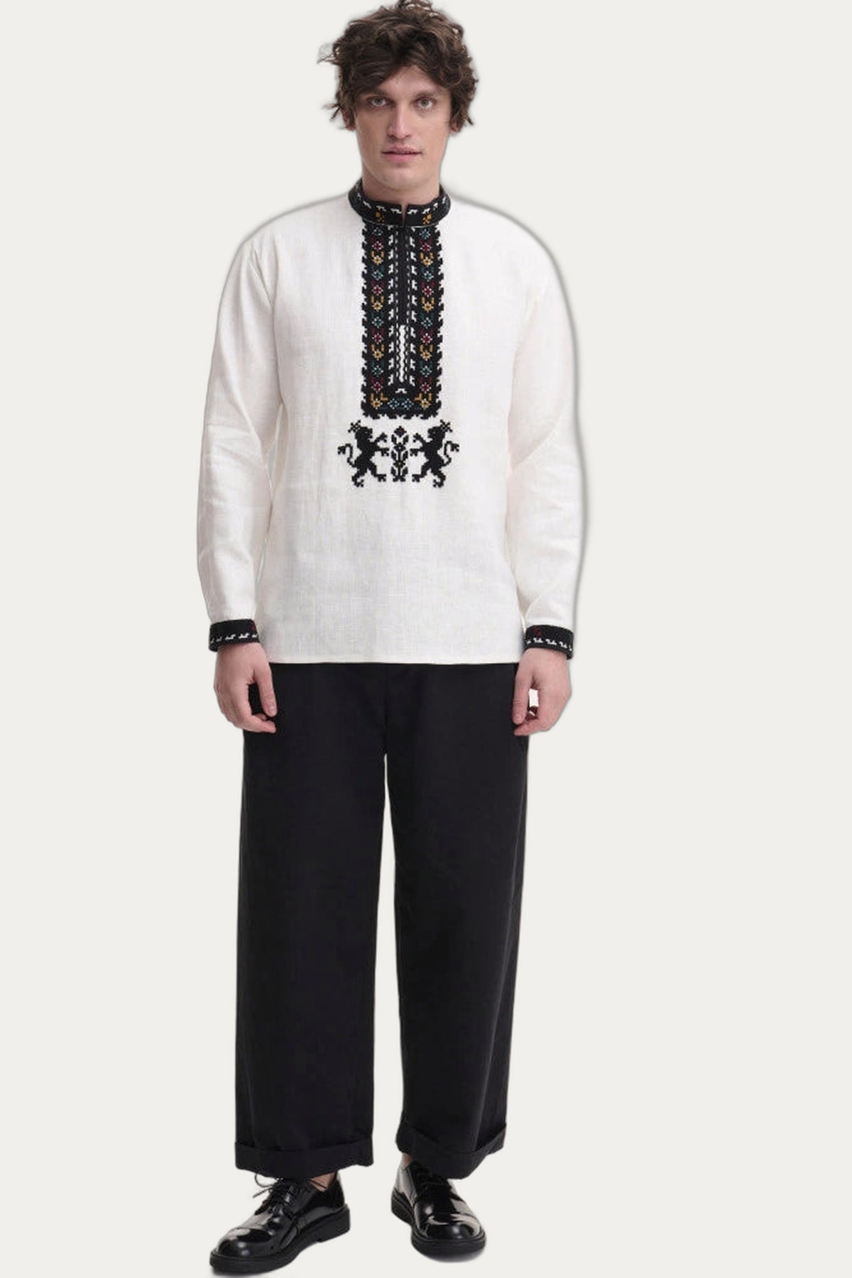 Men linen heritage embroidered shirt The Lion motif by Koza Dereza