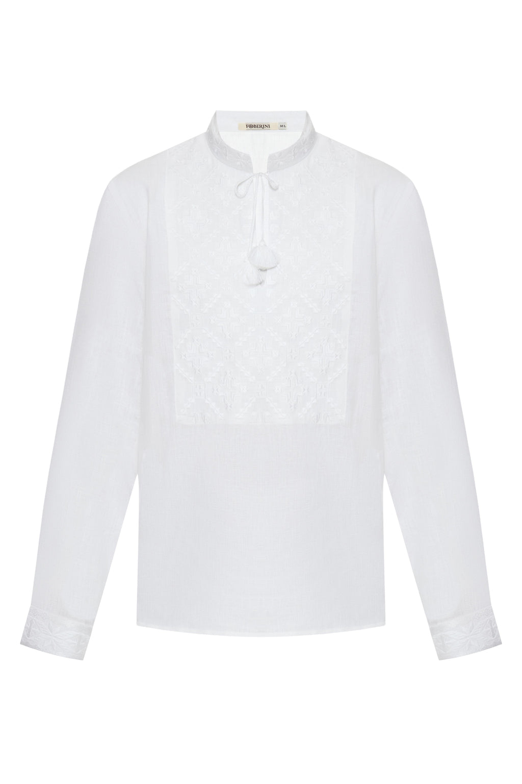 Foberini, Ukrainian vyshyvanka embroidered blouse, white, linen, geometric motif, hand-embroidered