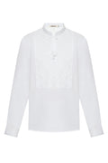 Foberini, Ukrainian vyshyvanka embroidered blouse, white, linen, geometric motif, hand-embroidered