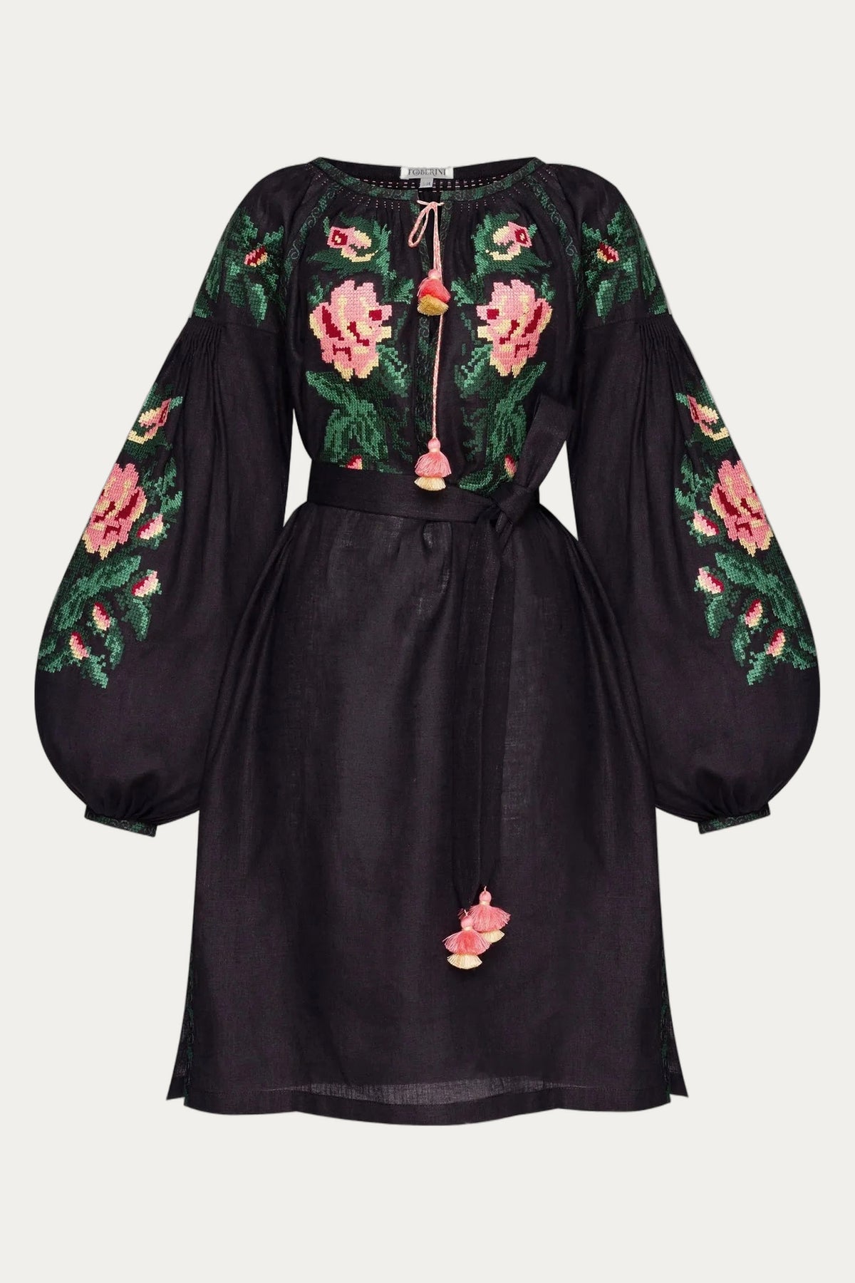 Miroslava Black Embroidered Mini Dress by Foberini