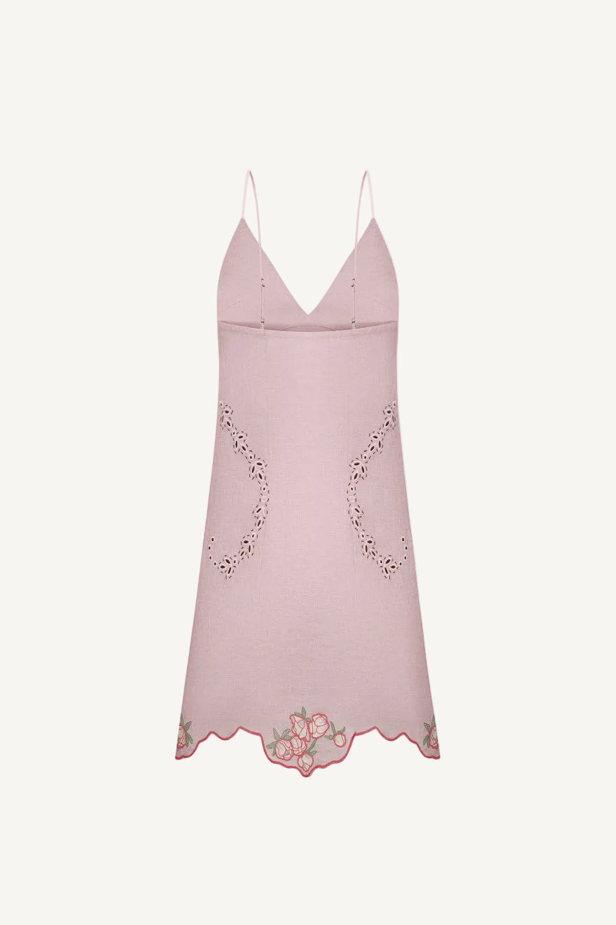 My Sleeping Gypsy, Embroidered dress, pink, linen, hand-embroidered – embroidery detail