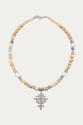 Mother-of-Pearl, Blue Agate & 925 Silver Cross Necklace