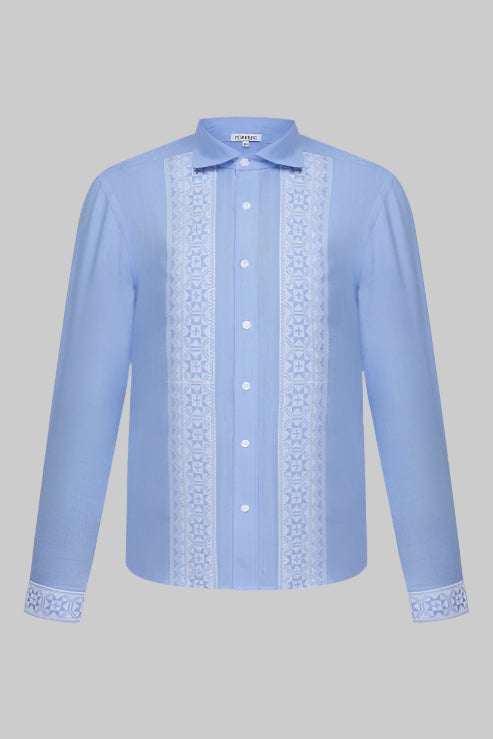 Camasa barbateasca albastra cu broderie alba traditionala Motherland Foberini